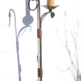 Lampe de plancher fer forgé Ryckaert JP, Lampadaire fer forgé et cuir, lampe de salon, 60's