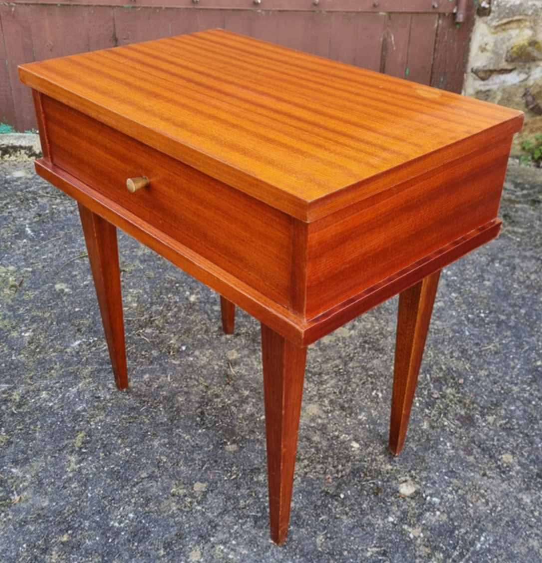 Wooden nightstand, with golden reflection, vintage, 50s.
