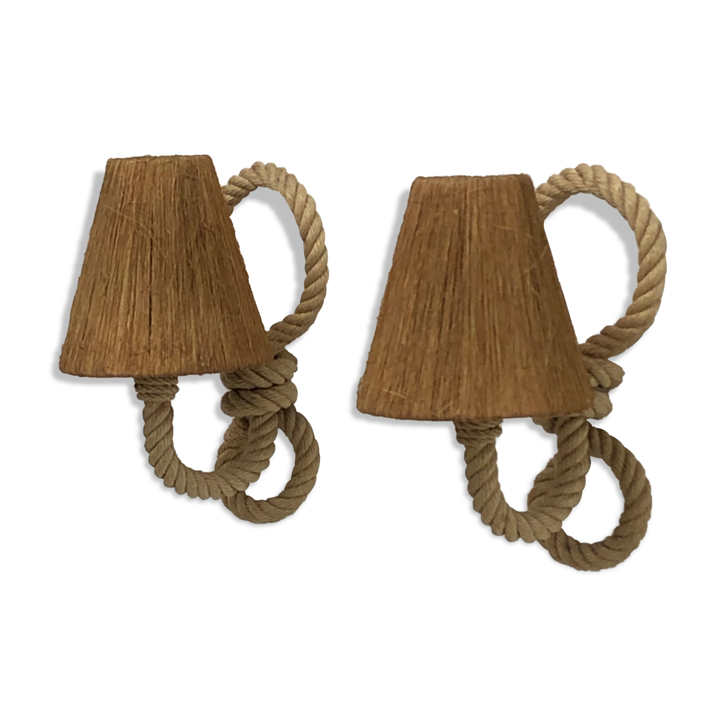 Pair of rope sconces with rafia lampshade for Le berceau de France, circa 1960