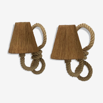 Pair of rope sconces with rafia lampshade for Le berceau de France, circa 1960