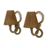Pair of rope sconces with rafia lampshade for Le berceau de France, circa 1960