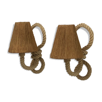 Pair of rope sconces with rafia lampshade for Le berceau de France, circa 1960