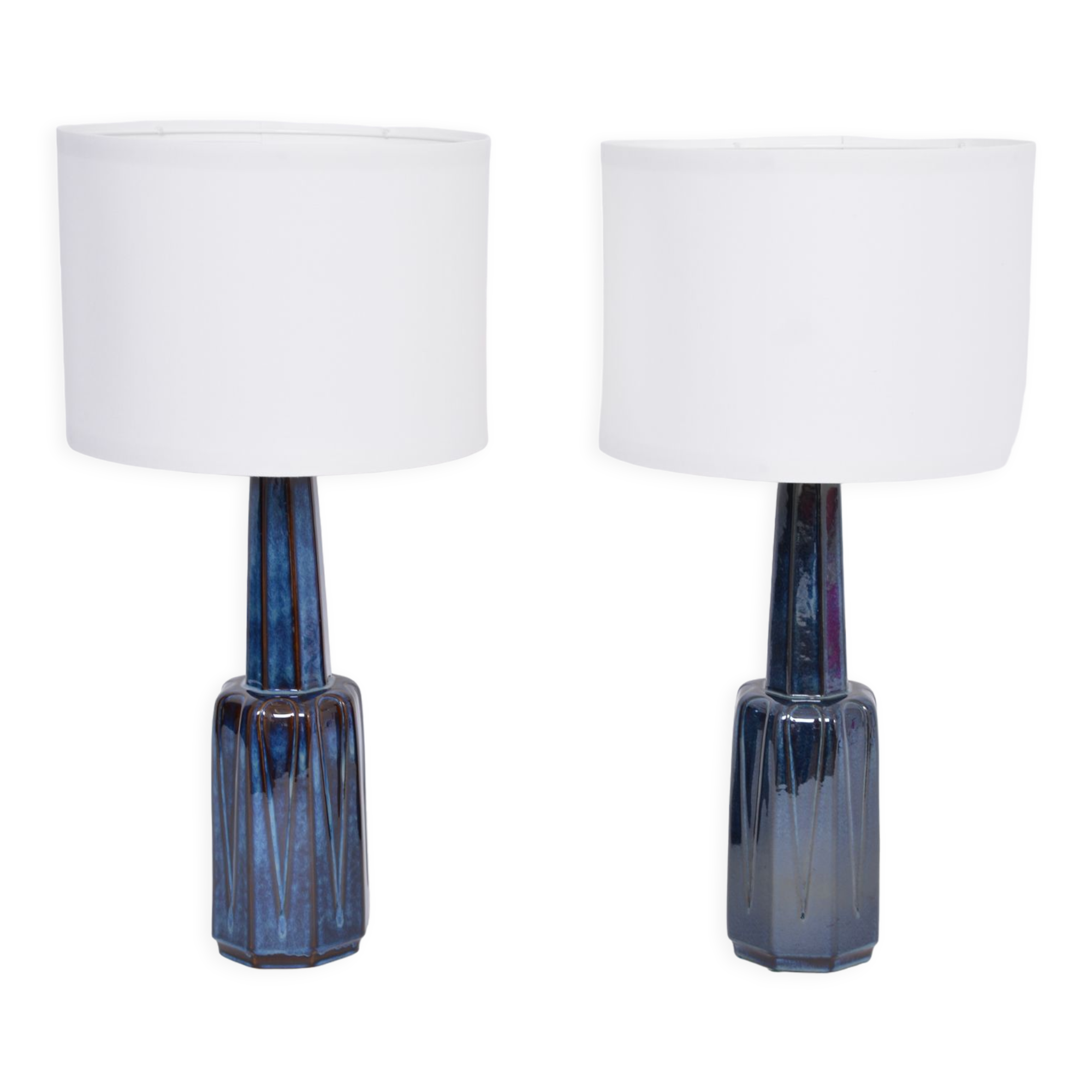 Pair of blue Mid-Century Modern Stoneware table lamps model 1033 by Soholm