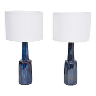 Paire de lampes de table en grès bleu moderne du milieu du siècle modèle 1033 par Soholm