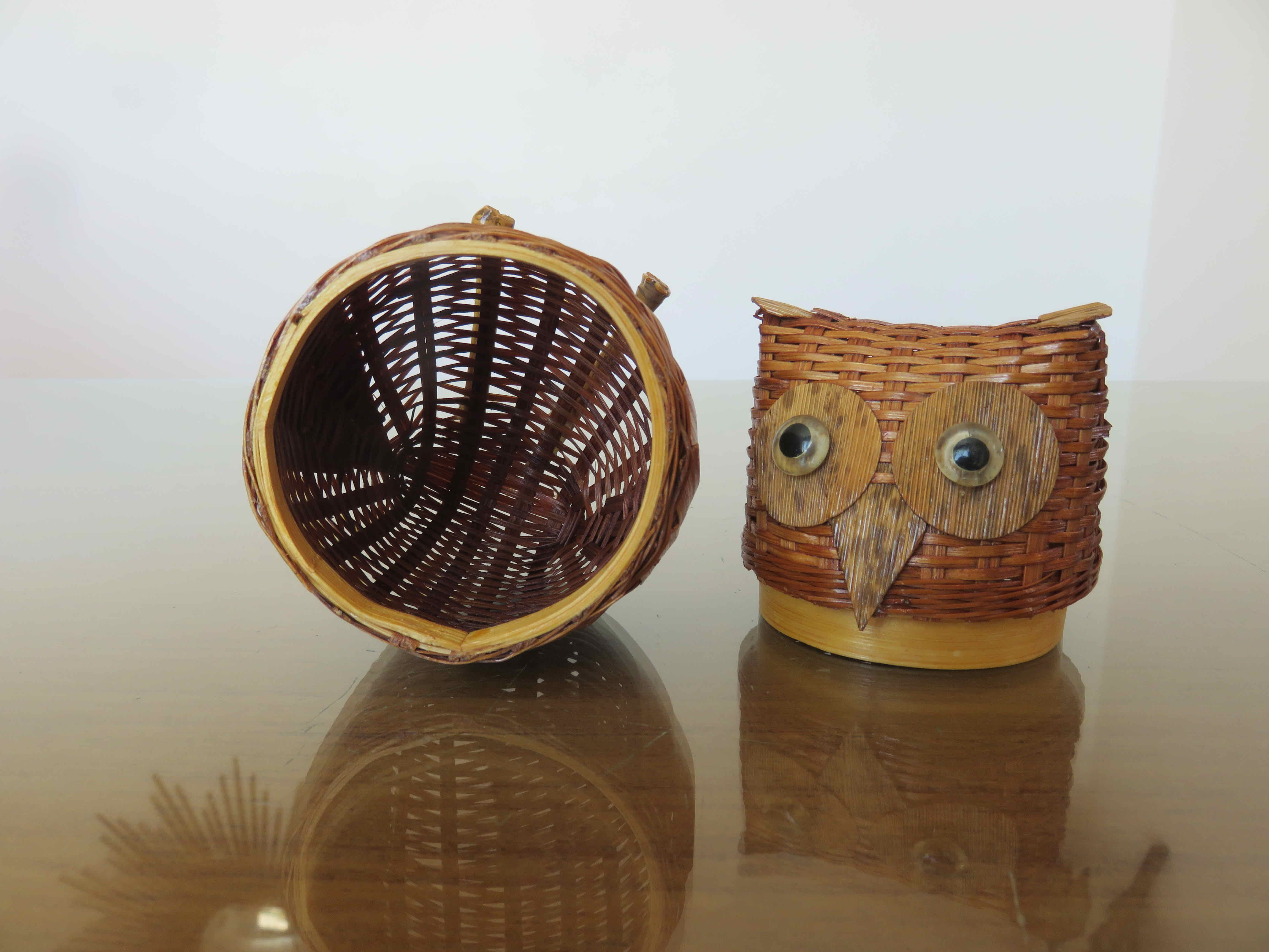 Set of 3 boxes "owl" bamboo 70s