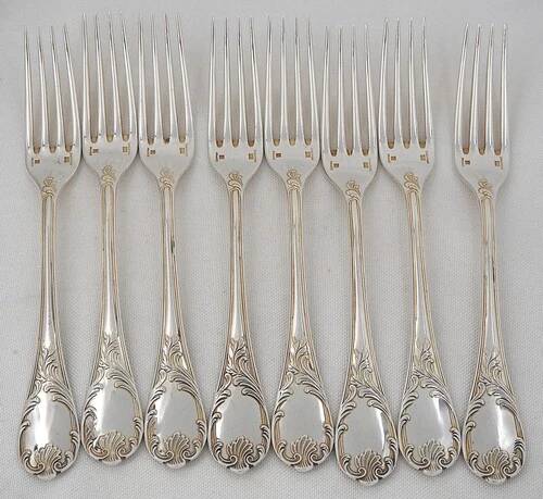 Christofle Marly, 8 table forks 20.5 cm silver-plated, recent pieces.
