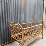 Vintage rattan wicker baby crib
