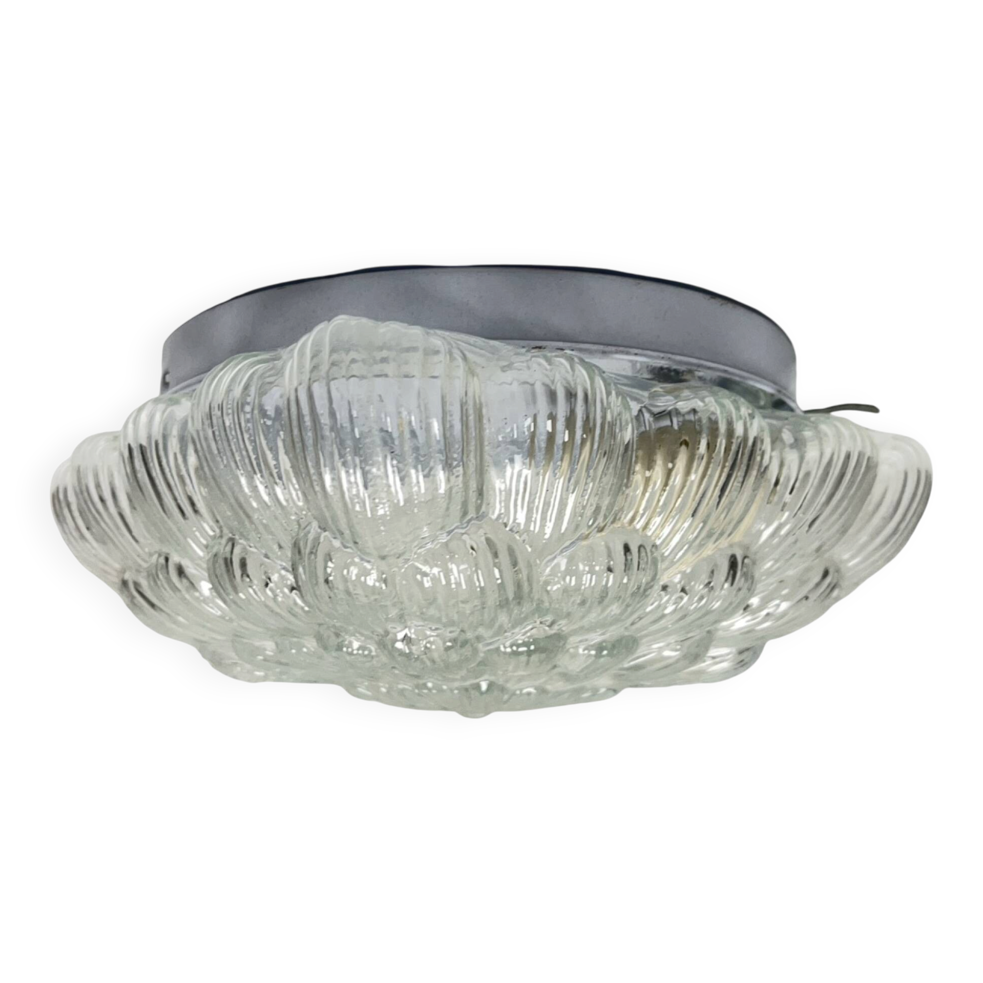 Plafonnier carré Bonalux des années 1980, en verre et métal.