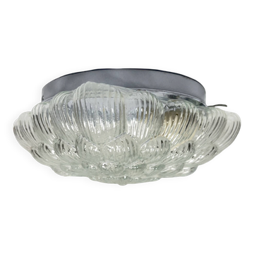 Plafonnier carré Bonalux des années 1980, en verre et métal.