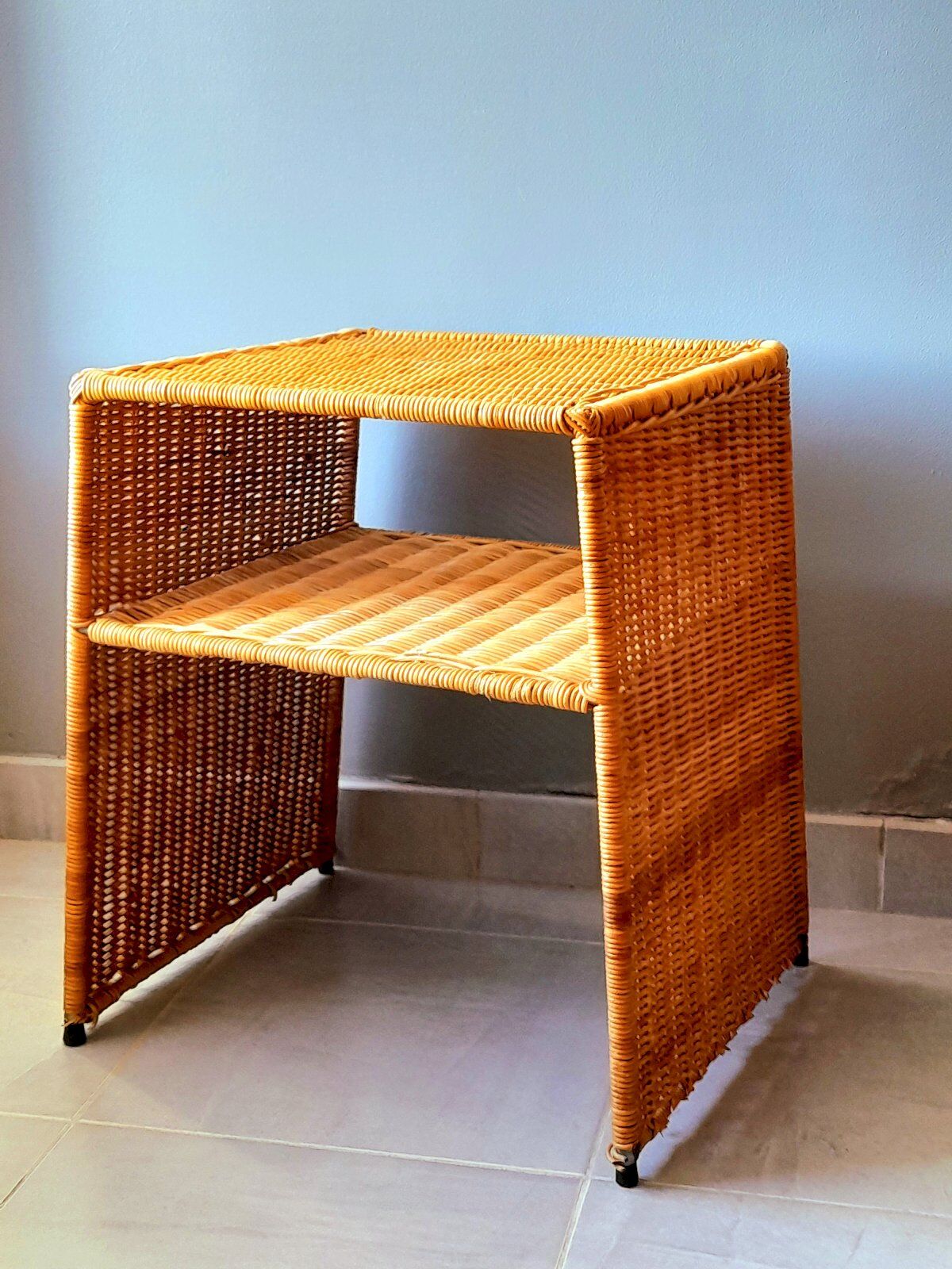 Wicker bedside table or side table from the 1960s.