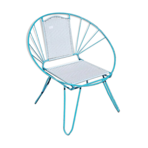 Fauteuil vintage en métal turquoise