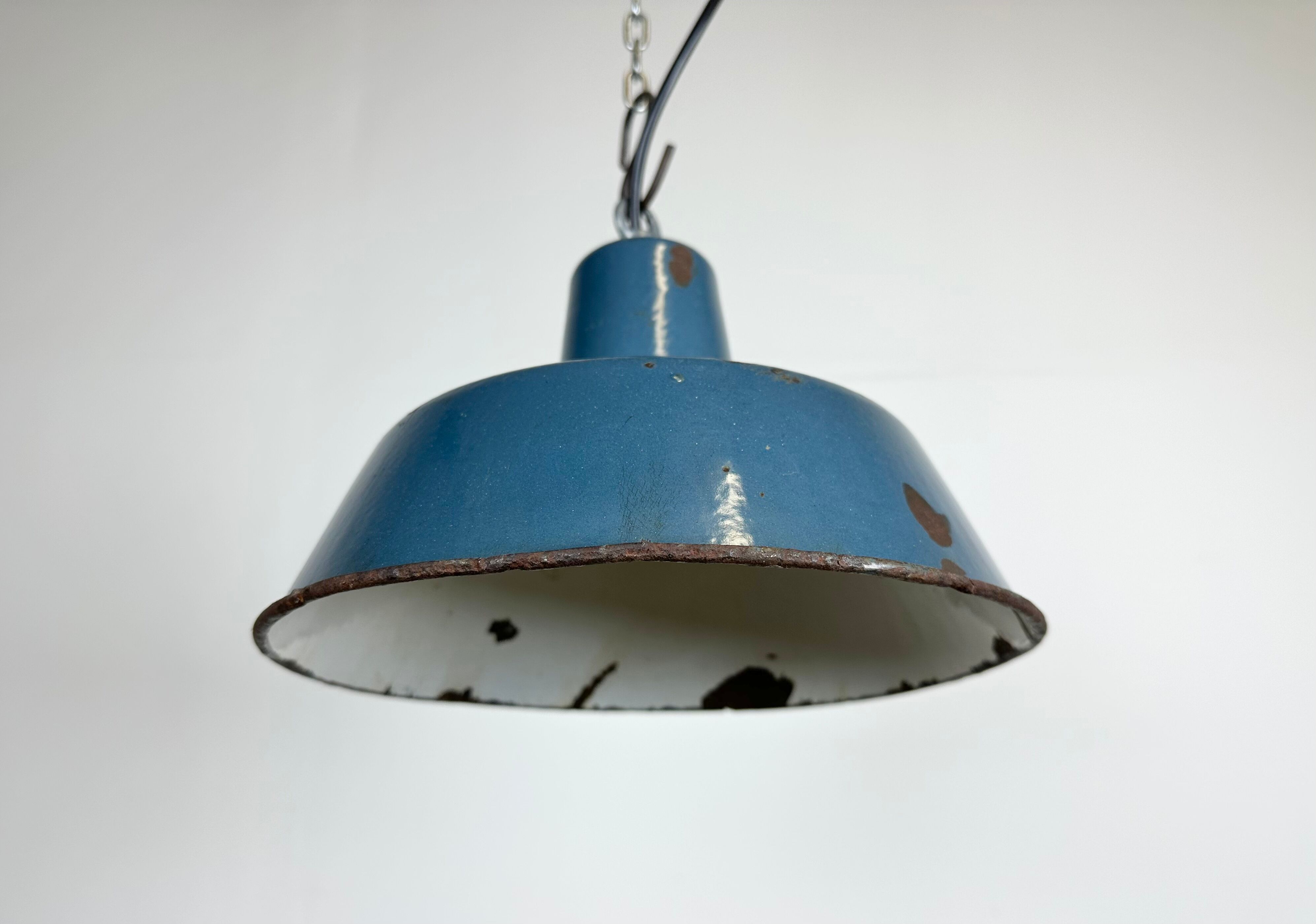 Small Industrial Blue Enamel Pendant Lamp, 1960s