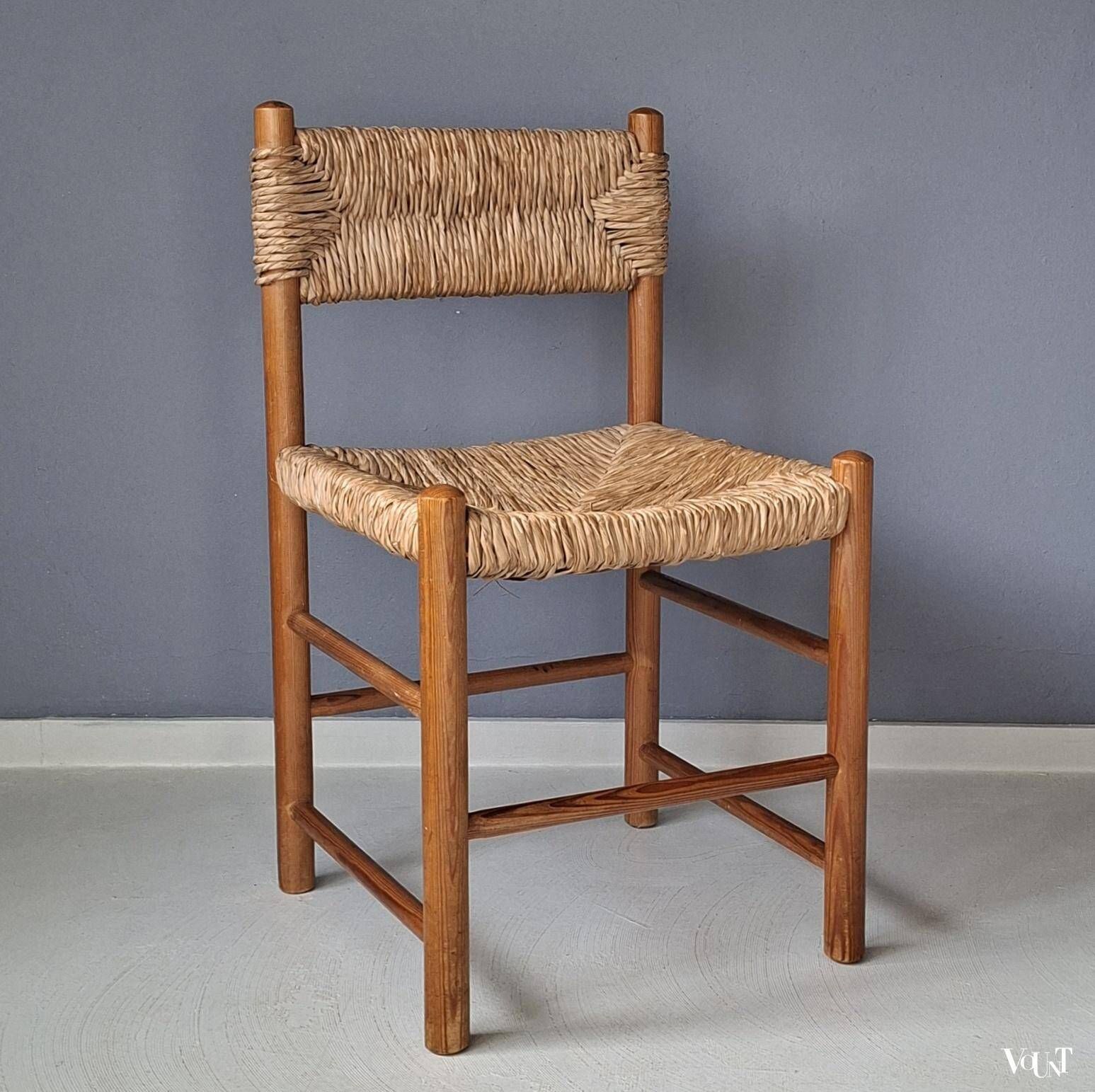 Wooden chair with rush seat and backrest, 1960s