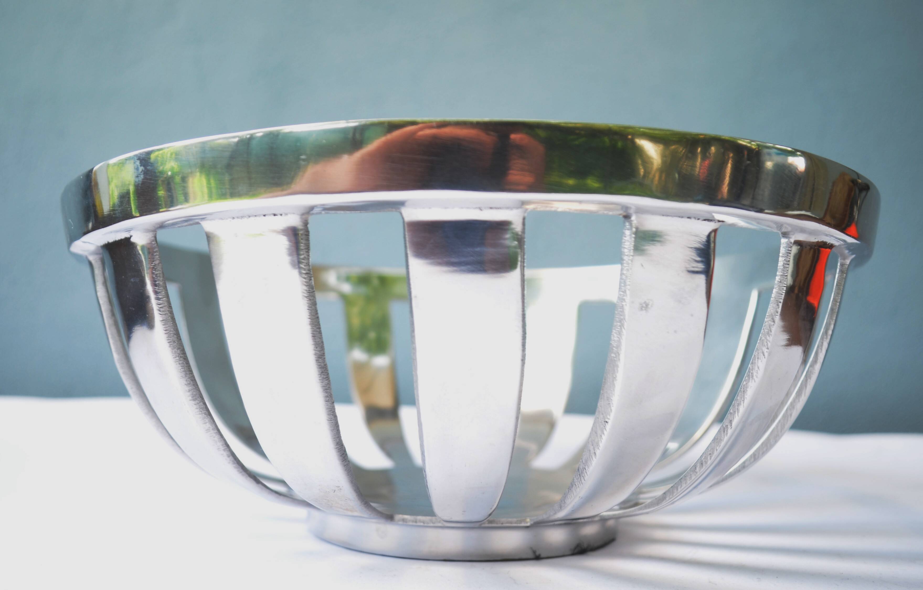 Mid Century Modernist Chrome Basket Centerpiece Bowl