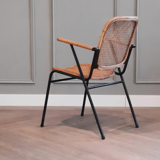 1950s chair in black metal and braided rattan