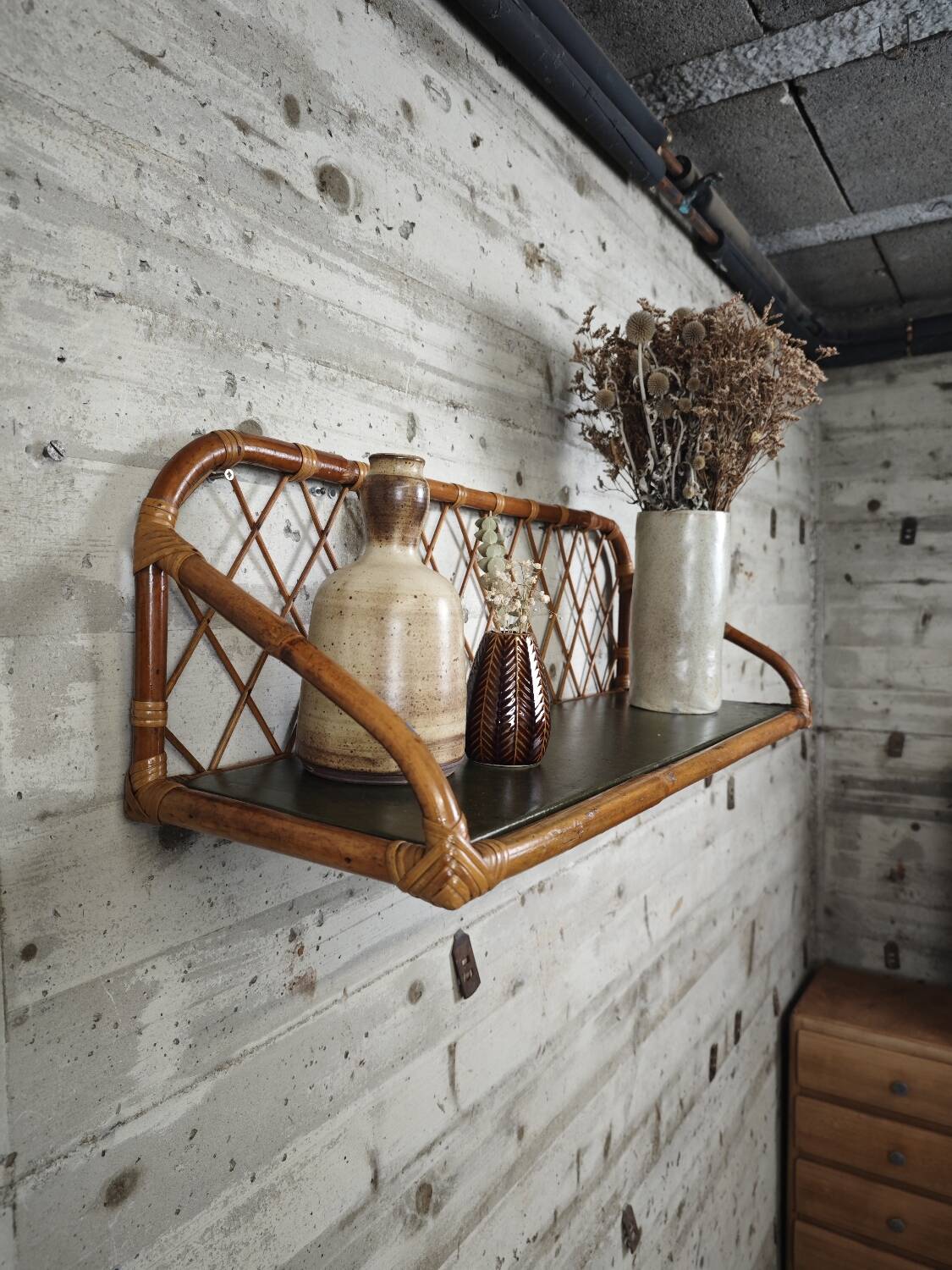 Vintage rattan wall shelf