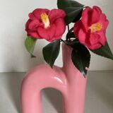 Abstract vase in arched pink ceramic