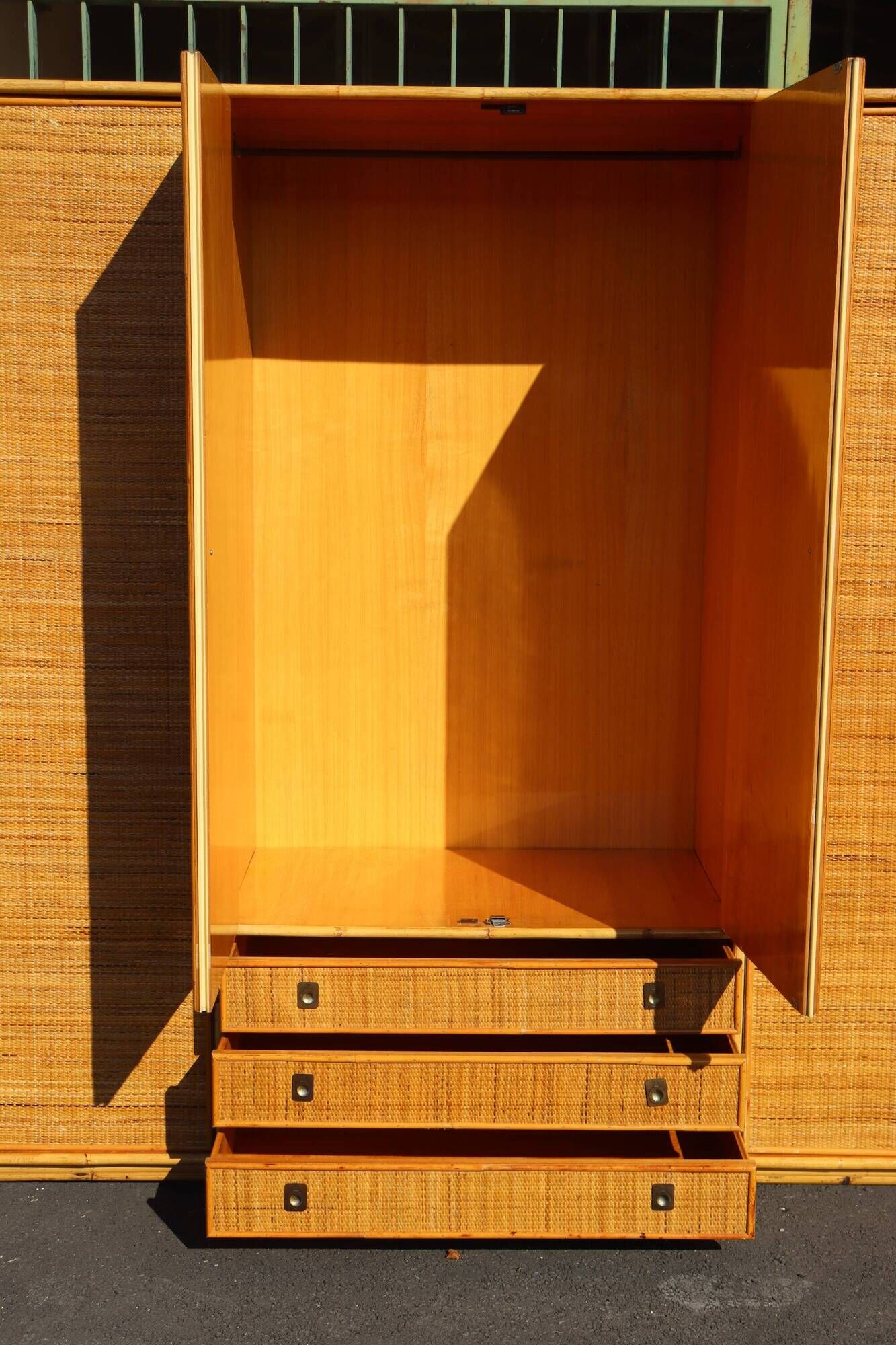 Large rattan and bamboo wardrobe by Dal Vera Italy