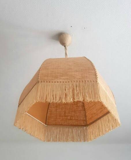 Bohemian hanging lamp cannage and vintage fringes