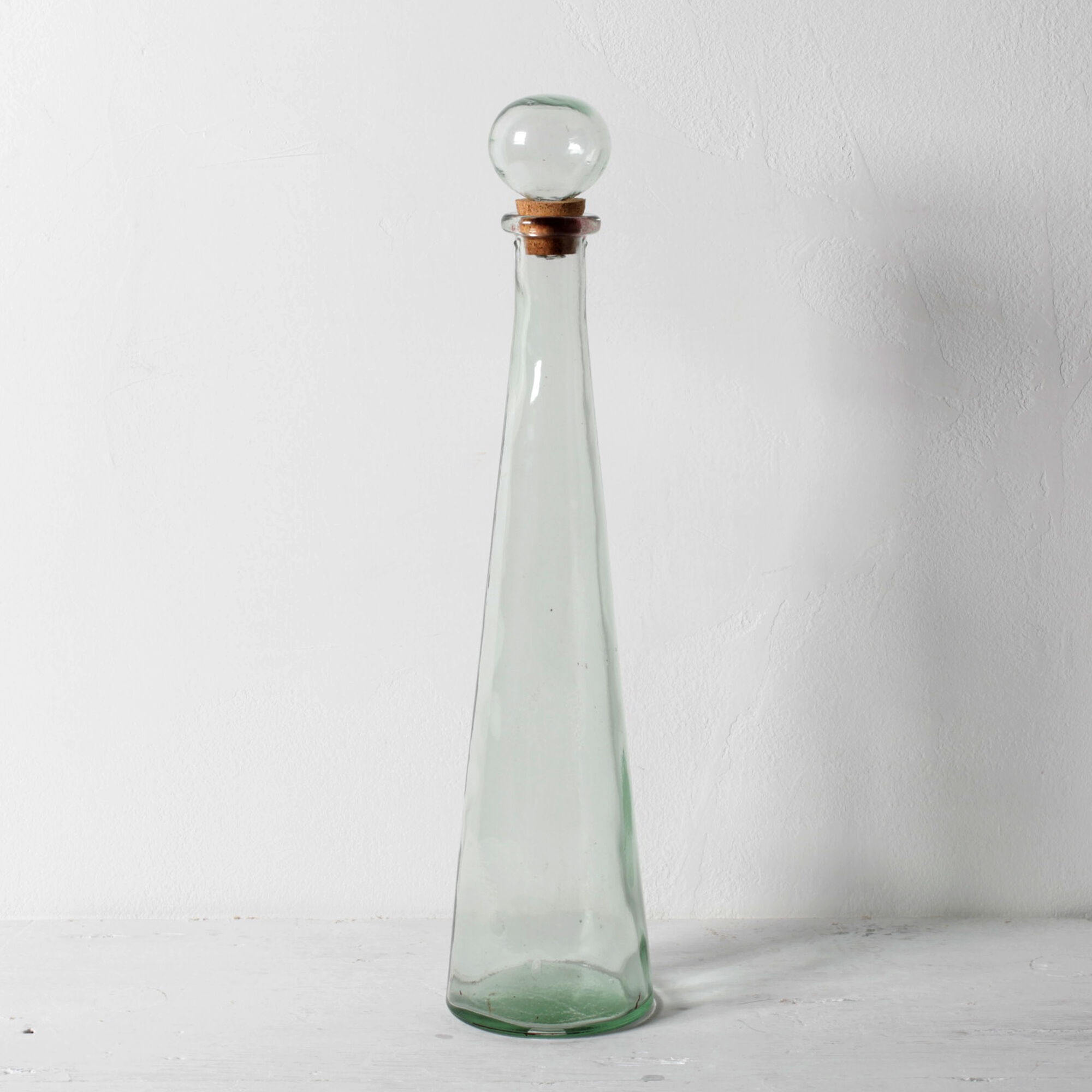 Mid-century Georgia Green Tall Decanter with Cork Original Stopper / Italy