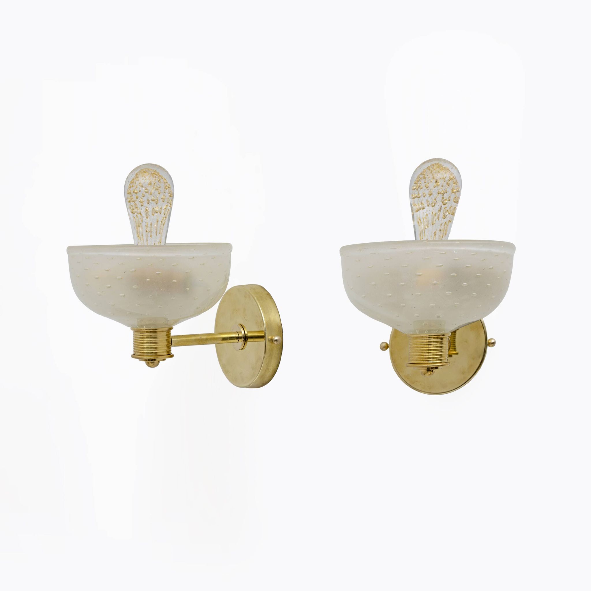 Attributed to Barovier & Toso Brass and Pulegoso Murano Glass Sconces, Pair