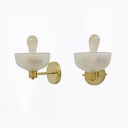 Attributed to Barovier & Toso Brass and Pulegoso Murano Glass Sconces, Pair
