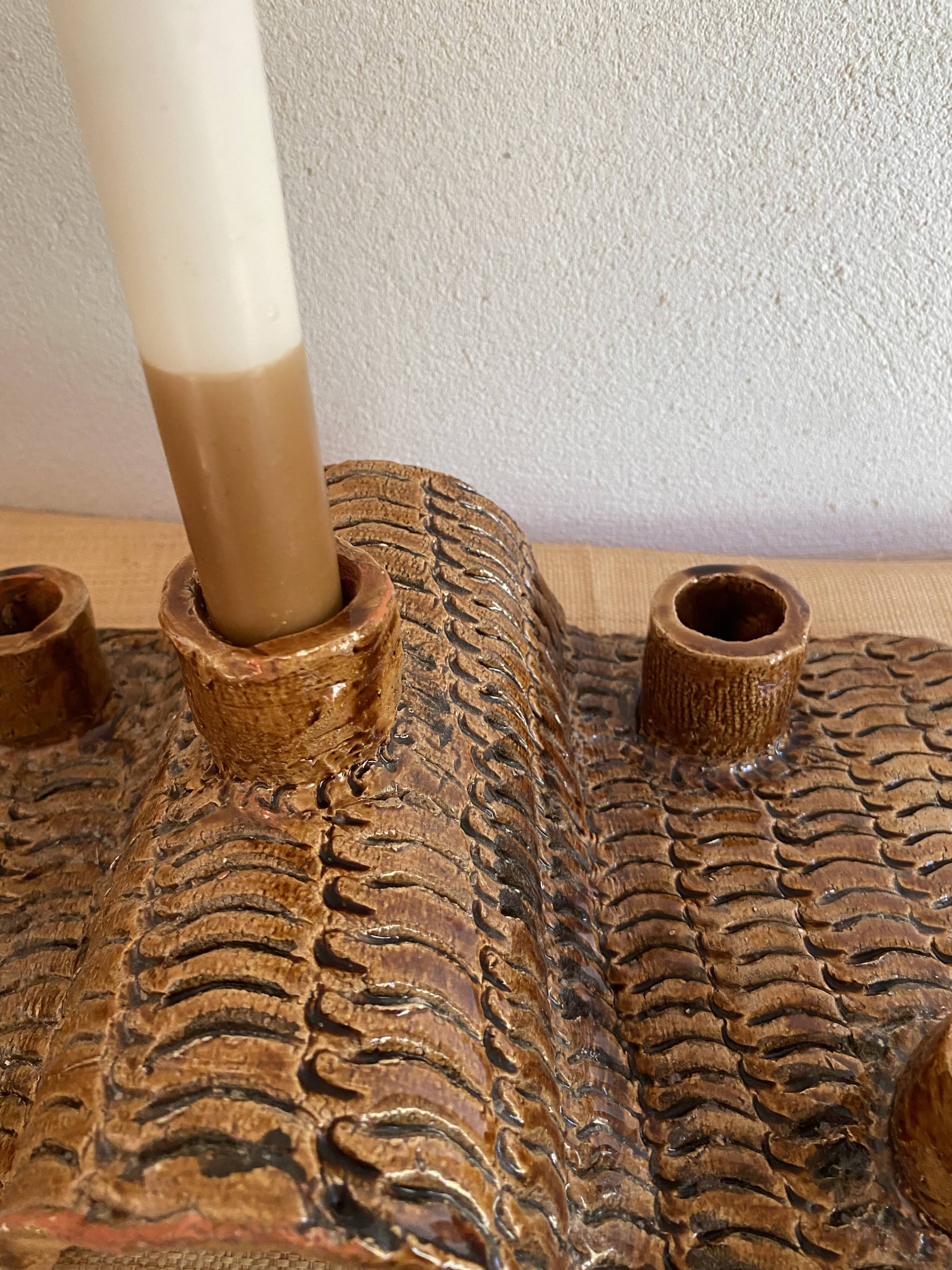 Terracotta candlestick with 5 holders, 1980s.