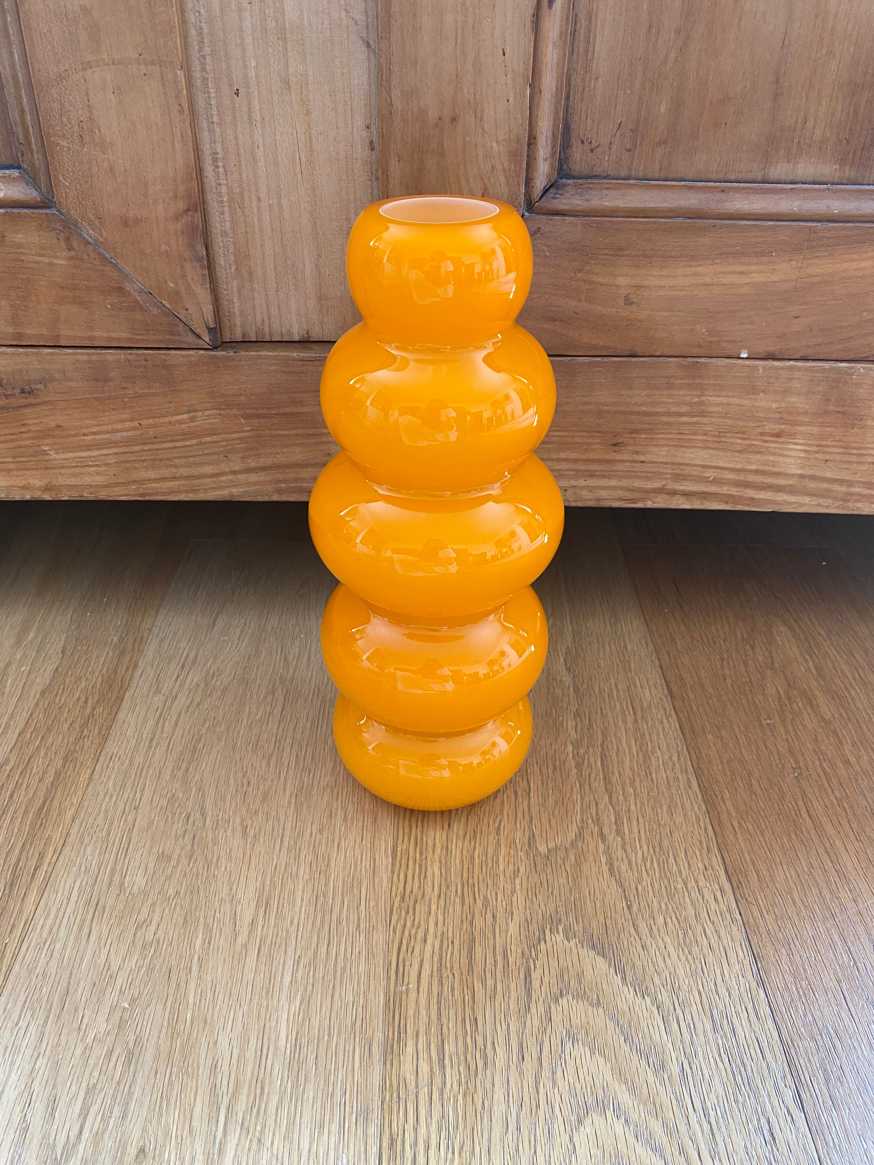 Vase bubble caterpillar orange glass double years 60 70