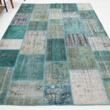 7x10 Green Vintage Patchwork Rug 300x210Cm