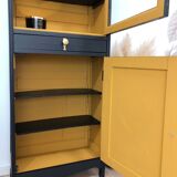 Vitrine vintage en bois massif, noir et jaune