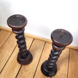 Pair of old turned wooden candlesticks