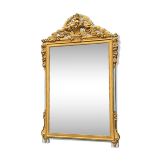 Large Louis XVI Mirror in Carved and Gilded Wood, France, 18th Century