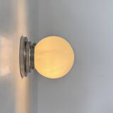 Pair of vintage modernist Art Deco wall lights, chrome and opaline, France