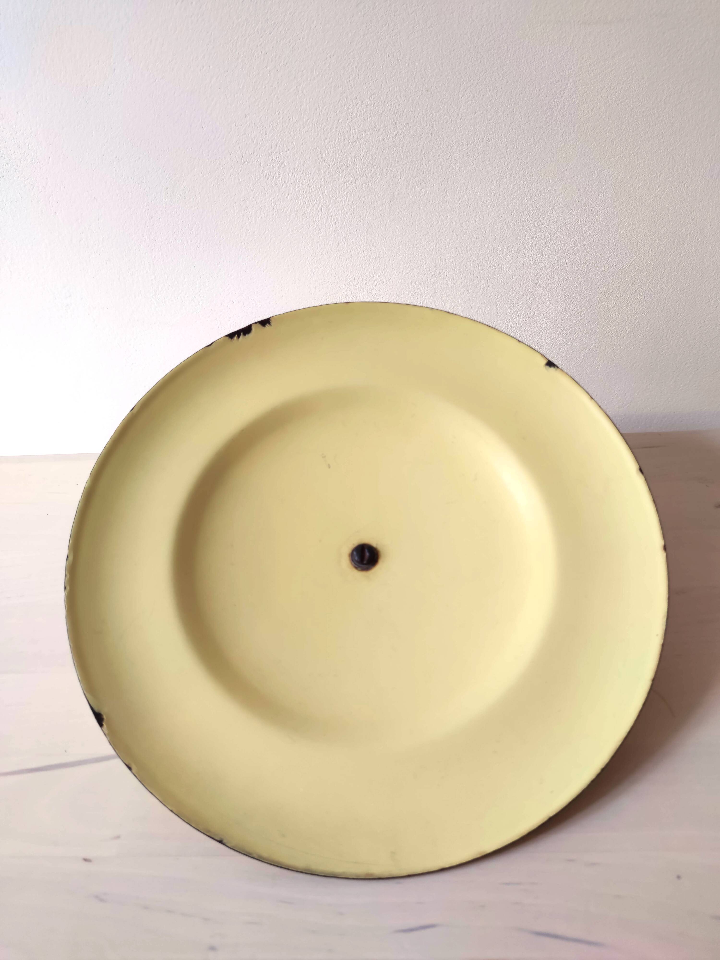 Bright yellow enameled metal stewpot - aubecq from the 1950s