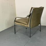 Modernist Mid Century Walter Knoll steel and leather lounge chair