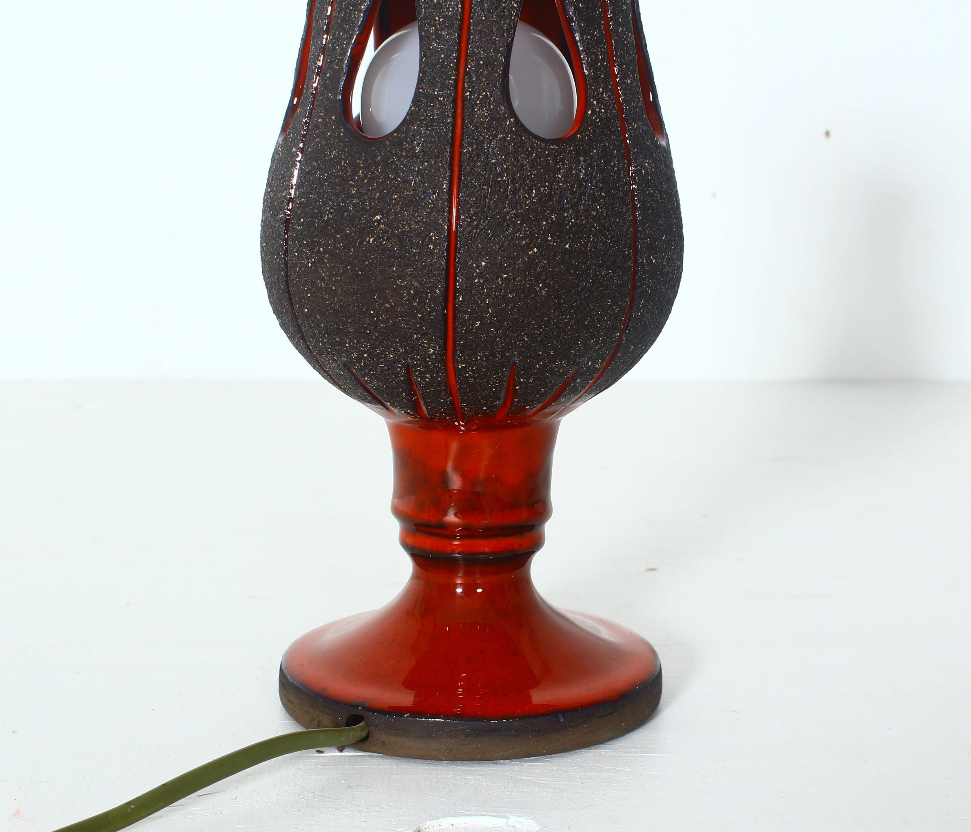 Handmade red ceramic table lamp, Sweden, 1970s