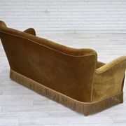 1960s, Danish 3-seater sofa, honey-yellow furniture velour, beech wood.