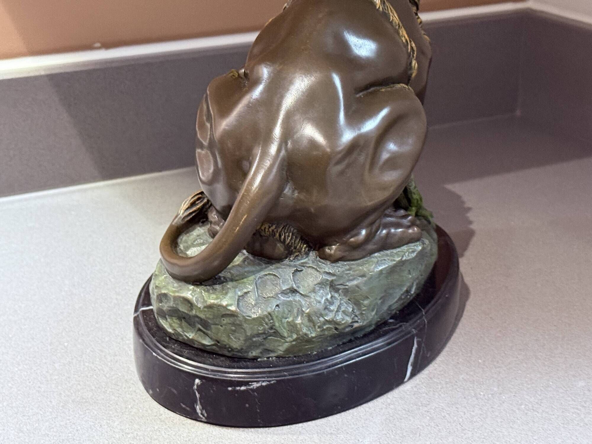 Antique Cold-Painted Bronze Lion Fighting a Snake, After Antoine-Louis Barye