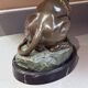 Antique Cold-Painted Bronze Lion Fighting a Snake, After Antoine-Louis Barye