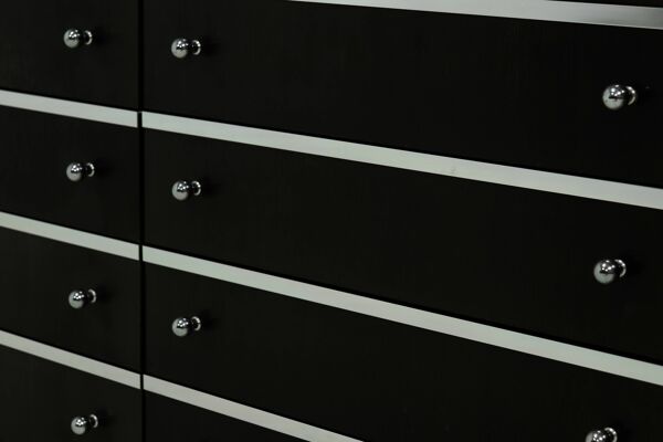 Grand buffet modulaire en bois ébène avec accents en aluminium des années 1980