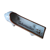Plat à saucisson, cochon en céramique beige et marron émaillé
