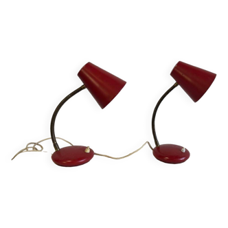 Set of 2 vintage red table lamps / night lights