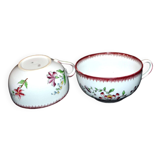 Set of 2 strasbourg cups in sarreguemines u&c earthenware - polychrome floral decoration 1900