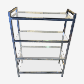 Shelf in chromed metal and smoked glass 1970