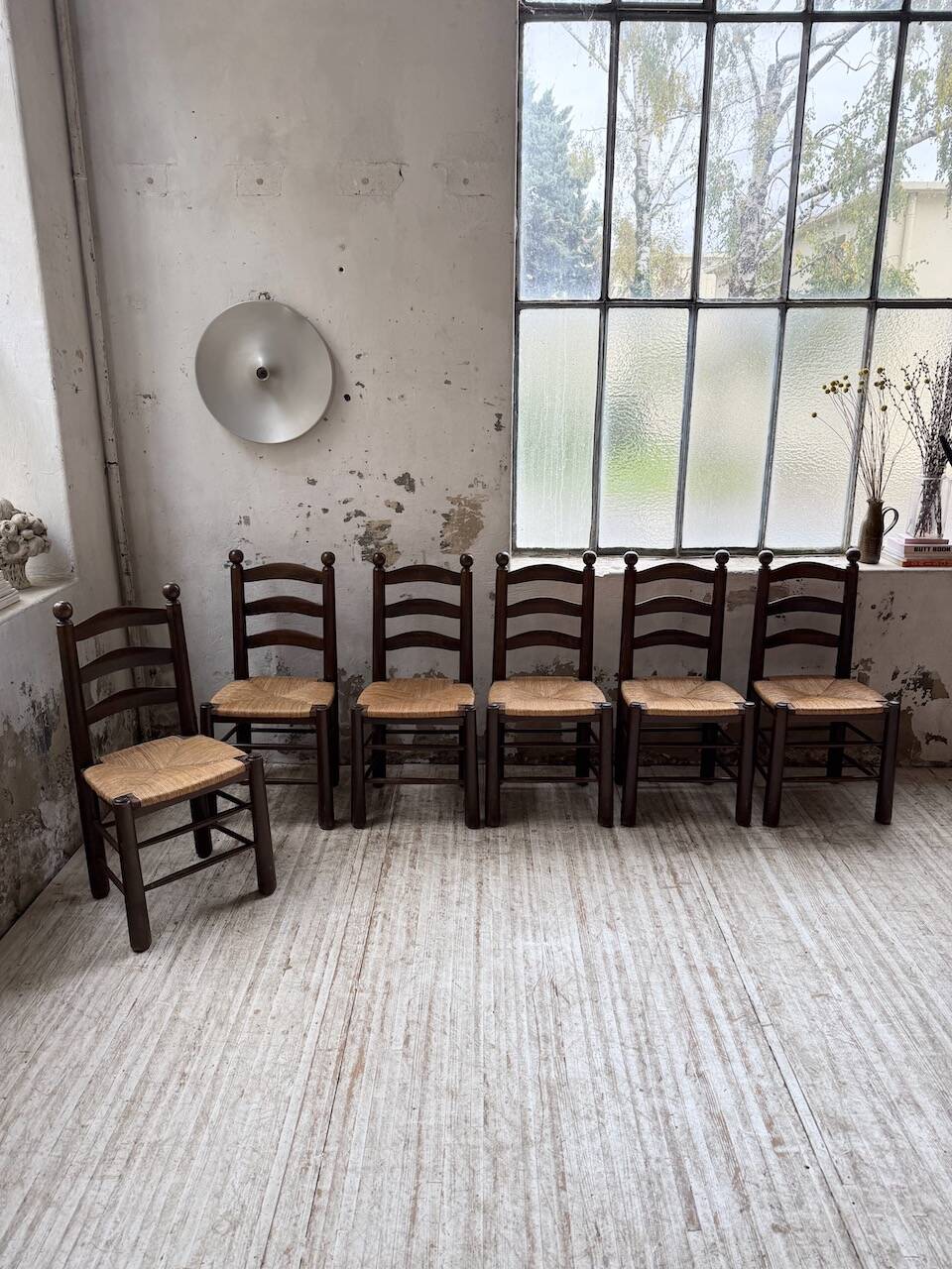 Straw chairs oak 1940s Dudouyt