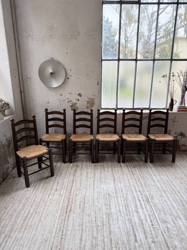 Chaises paille chêne années 40 dudouyt