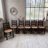 Straw chairs oak 1940s Dudouyt