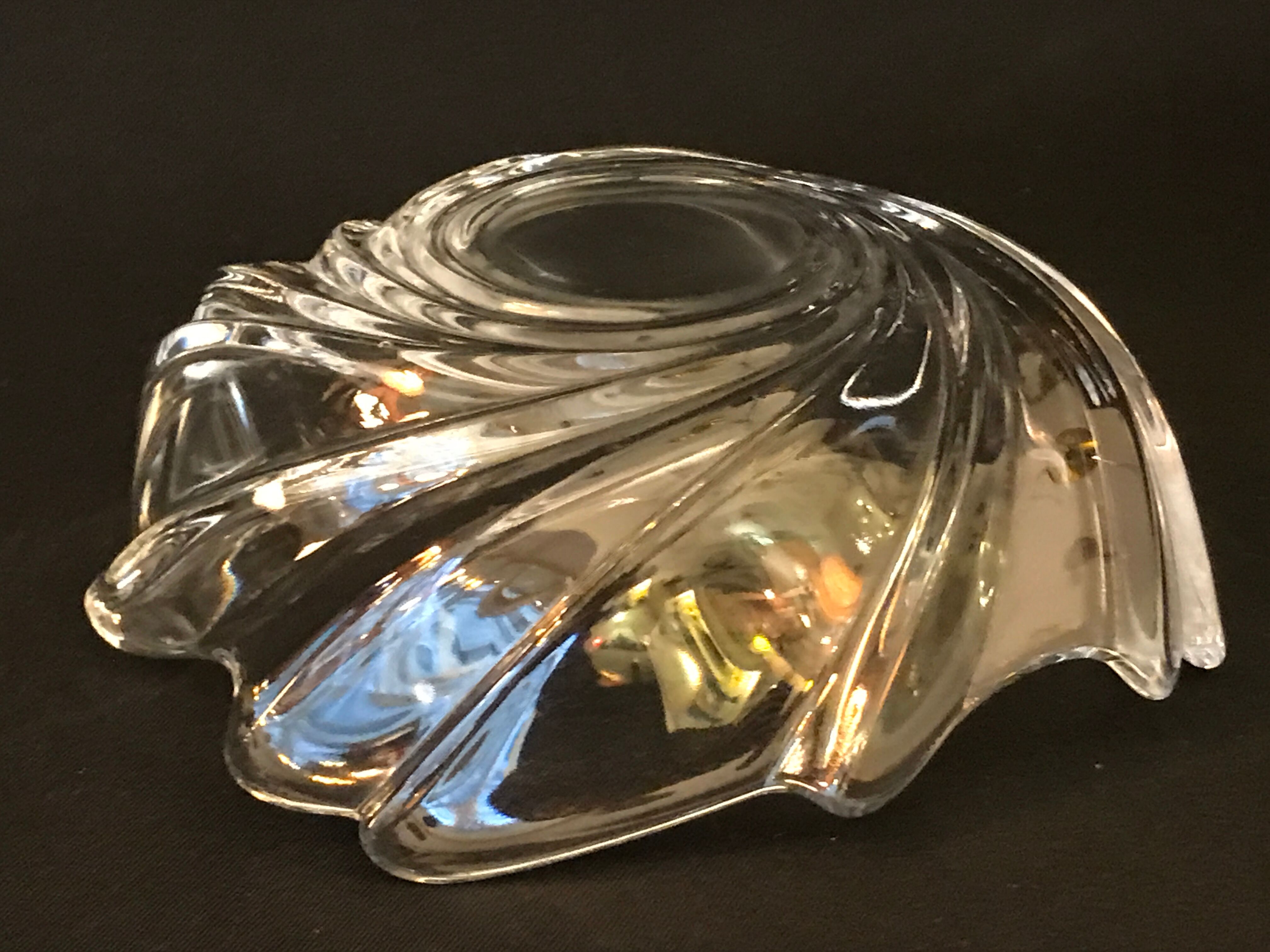 Clear crystal bowl burke wave empty pocket vintage art deco