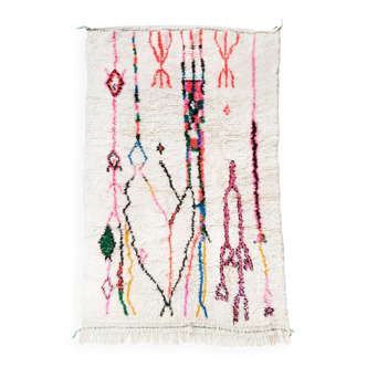 Tapis berbère Azilal écru à motifs colorés 240x138cm