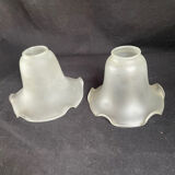 2 abat-jours tulipes anciens en verre dépoli